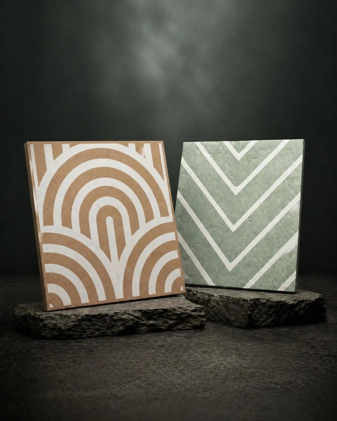 Modern Geometric Porcelain Tiles 8″x8″ – Decorative Terra & Green Tiles