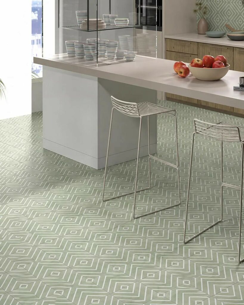 Modern Geometric Porcelain Tiles 8″x8″ – Decorative Terra & Green Tiles